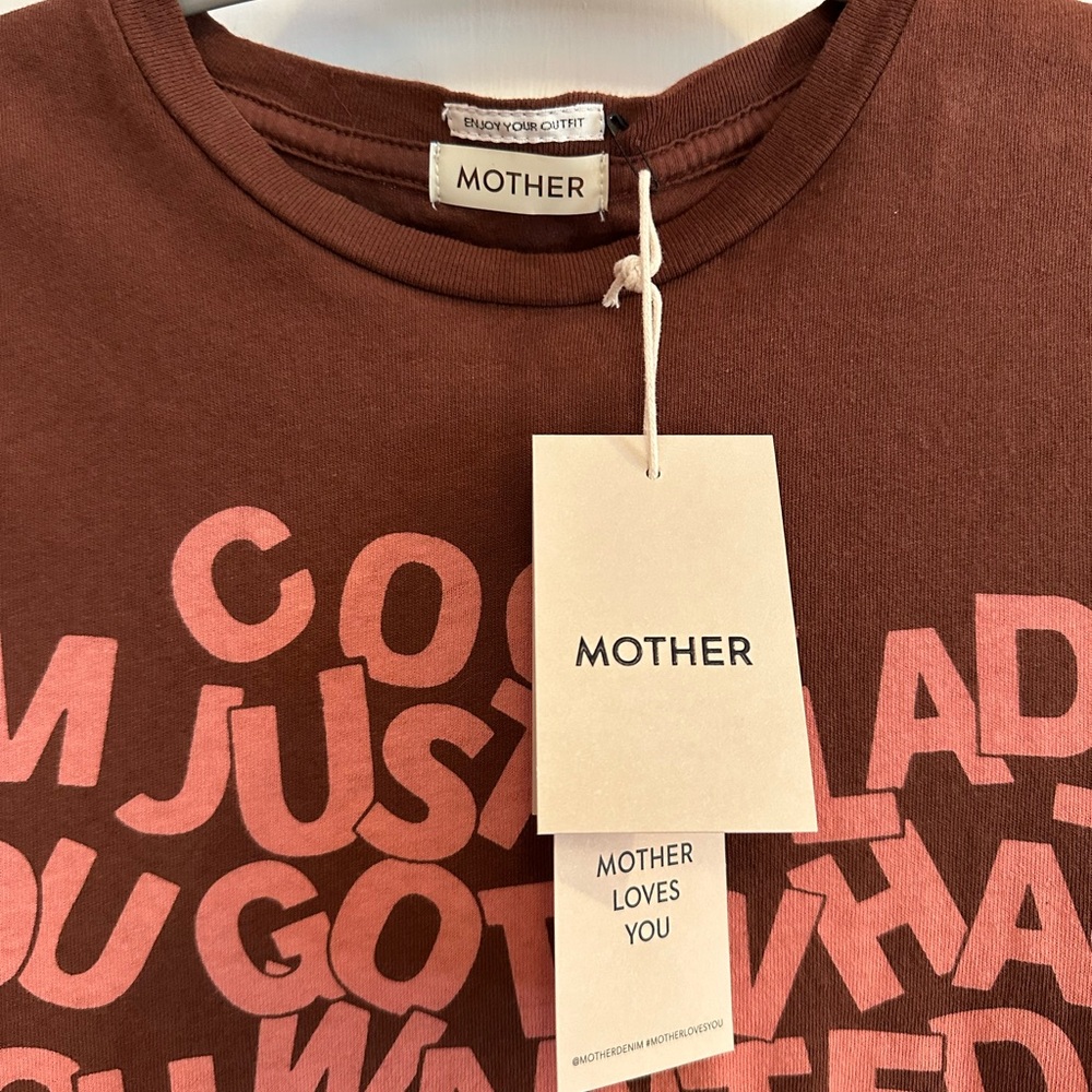 MOTHER “I’m Just Glad” The lil Goodie Goodie soft brown tee NWT XS - Picture 6 of 11